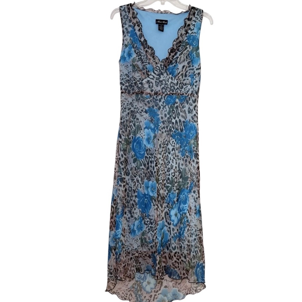 Meghan Matthews Blue Floral Leopard Y2K Dress‎